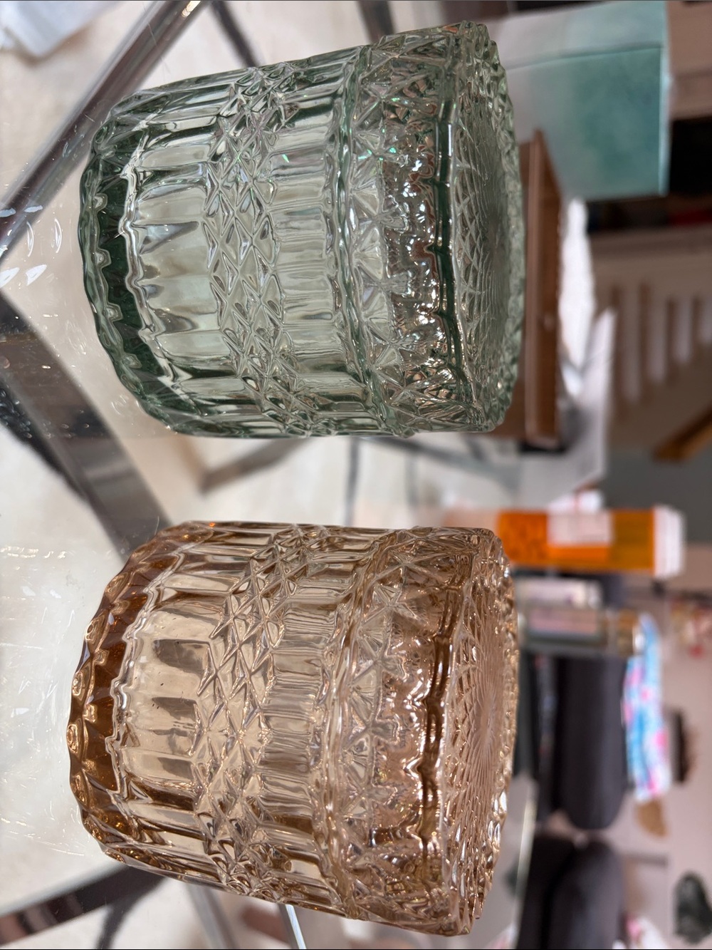 Vintage-Style Textured Glass Candle Holders - Green and Amber